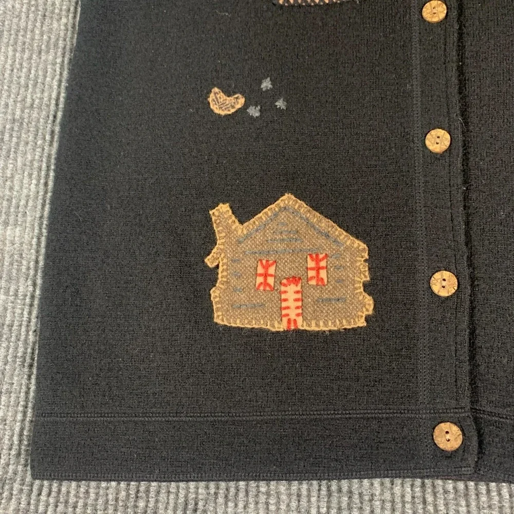 VTG Woolrich Sweater Vest Womens XL Black Wool Vest Patches Cottage Core Grandma - Picture 6 of 12